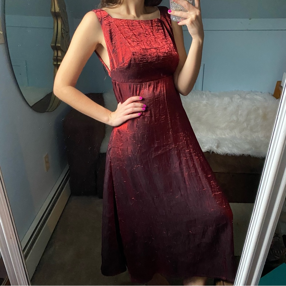 90s Vintage Metallic Square Neck Maxi Dress Gown